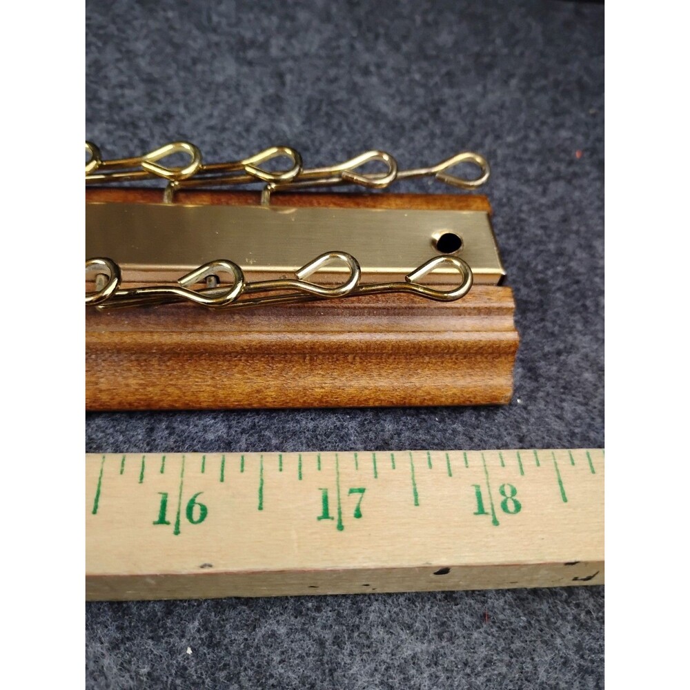Vintage Tie Rack Belt Scarf Organizer Wood Brass Wall Mount 18.5" Mid century - Picture 3 of 6